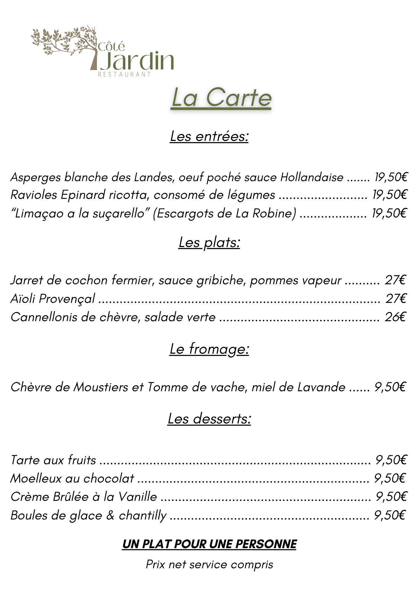 La Carte – Côté Jardin